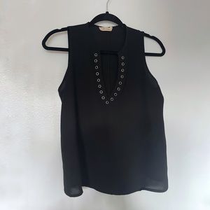 Chloe & Katie Black Vneck Plunge Grommet Tank Sleeveless Blouse